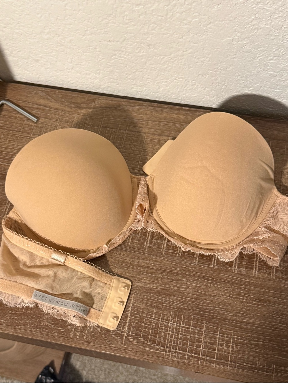 Stella McCartney Beige Strapless Lace-Trim Molded Bra